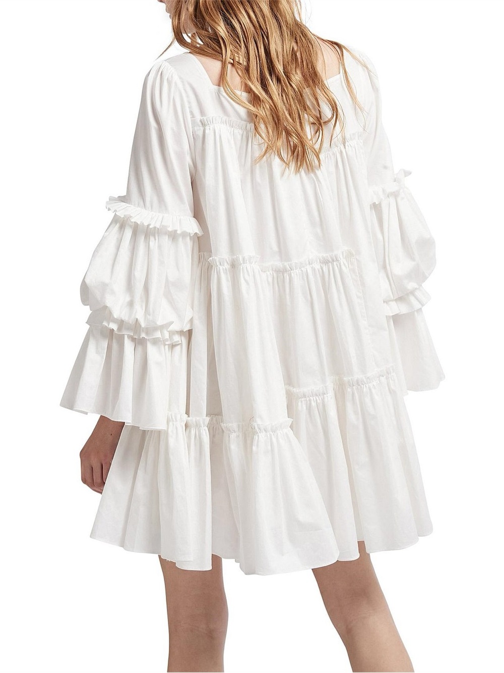 NWT Aje White Square Neck Ruffle Tiered Mini Dress Size 10 - Picture 4 of 14